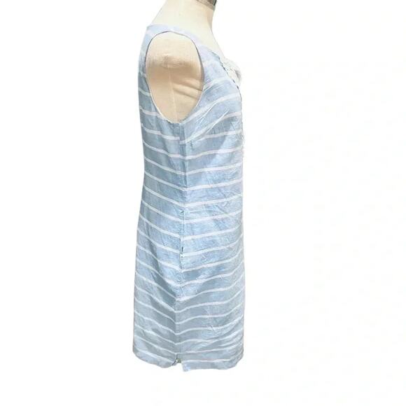 Talbots Linen Blend Dress blue white stripe crochet lace detail Size 8 - Picture 6 of 11